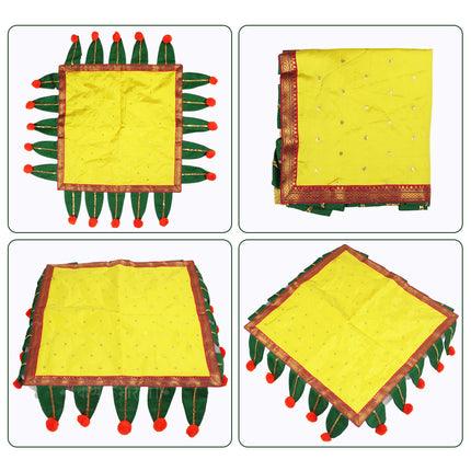 Paithani Chaurang Aasan Cover for Pooja Chowki Traditional Temple Cloth for Navratri Diwali, Margashirsha Lakshmi Puja, Ganesh Puja, Kalash Sthapana & daily worship(चौरंग आसन) (20 × 20 inches)