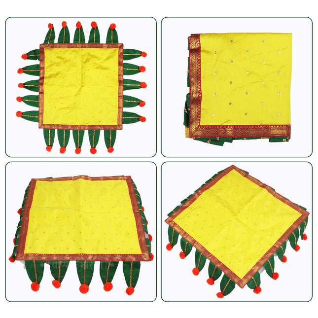 Paithani Chaurang Aasan Cover for Pooja Chowki Traditional Temple Cloth for Navratri Diwali, Margashirsha Lakshmi Puja, Ganesh Puja, Kalash Sthapana & daily worship(चौरंग आसन) (20 × 20 inches)