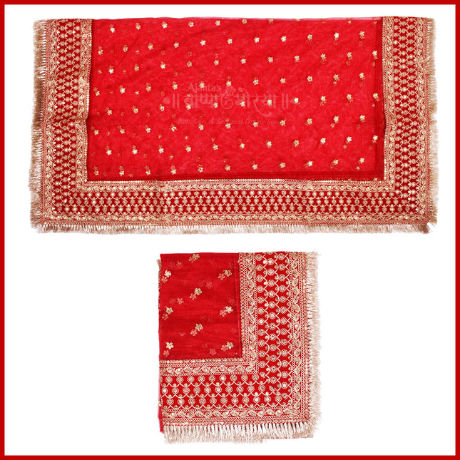 Devi Mata Ki Chunri(2 Metres, Big, Red) Navratri Puja Devi Maa Jagratha Chunari, Durga Maa Chunni for Mata  Ki Chowki, Navaratri of Pooja  Use For Wedding सजावटीच्या बॅकड्रॉपसाठी किंवा माताजीच्या फोटोवर अर्पण करण्यासाठी वापर Multipurpose Use
