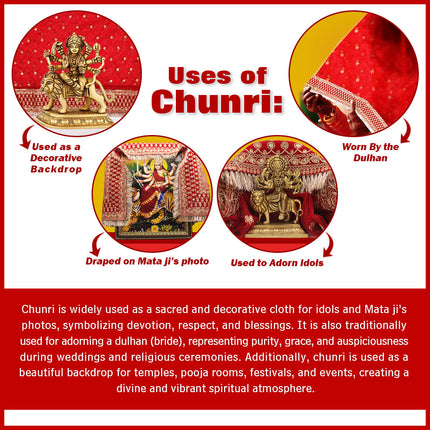 Devi Mata Ki Chunri(2 Metres, Big, Red) Navratri Puja Devi Maa Jagratha Chunari, Durga Maa Chunni for Mata  Ki Chowki, Navaratri of Pooja  Use For Wedding सजावटीच्या बॅकड्रॉपसाठी किंवा माताजीच्या फोटोवर अर्पण करण्यासाठी वापर Multipurpose Use