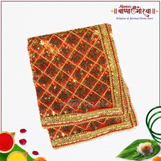 Premium Red Devi Chunnri with Golden Border | Mata Ki Chunri for Navratri, Durga Puja, Kalash & Mandir Decoration (2 meter)