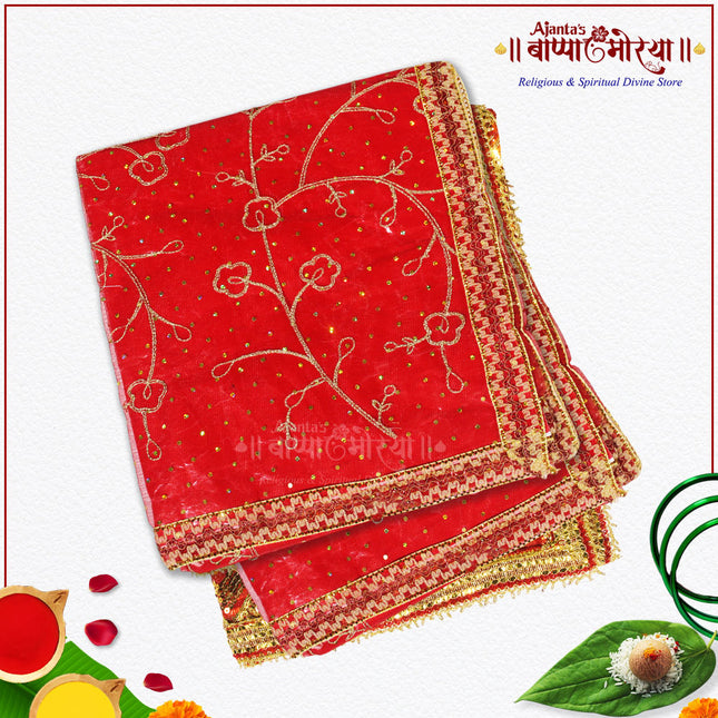 Mata Rani Devi Chunri (2 Metres, Big Red Net Cloth) | Navratri & Chaitra Navratri Pooja Chunari for Devi Sati, Kul Swamini, Mata Ki Chowki, Weddings & Dulhan Decoration | Multipurpose Use