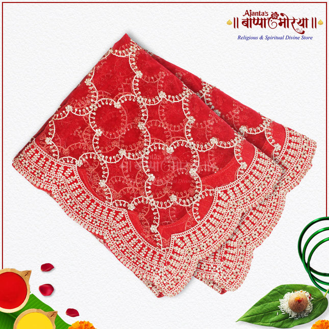 Heavy Golden Border Red Devi Mata Chunri – Designer Net Chunari for Navratri, Mata Ki Chowki & Pooja Decoration