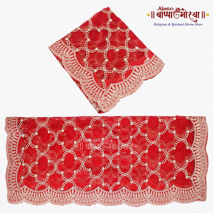 Heavy Golden Border Red Devi Mata Chunri – Designer Net Chunari for Navratri, Mata Ki Chowki & Pooja Decoration