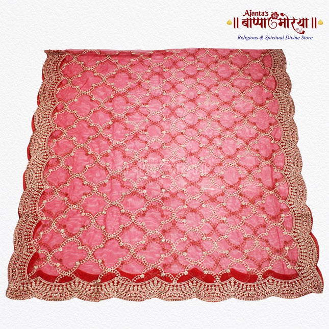 Heavy Golden Border Red Devi Mata Chunri – Designer Net Chunari for Navratri, Mata Ki Chowki & Pooja Decoration