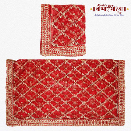 Premium Red Devi Mata Chunri with Heavy Golden Embroidery Border – Designer Net Chunari for Navratri, Mata Ki Chowki & Temple Decoration