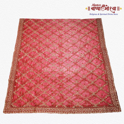 Premium Red Devi Mata Chunri with Heavy Golden Embroidery Border – Designer Net Chunari for Navratri, Mata Ki Chowki & Temple Decoration