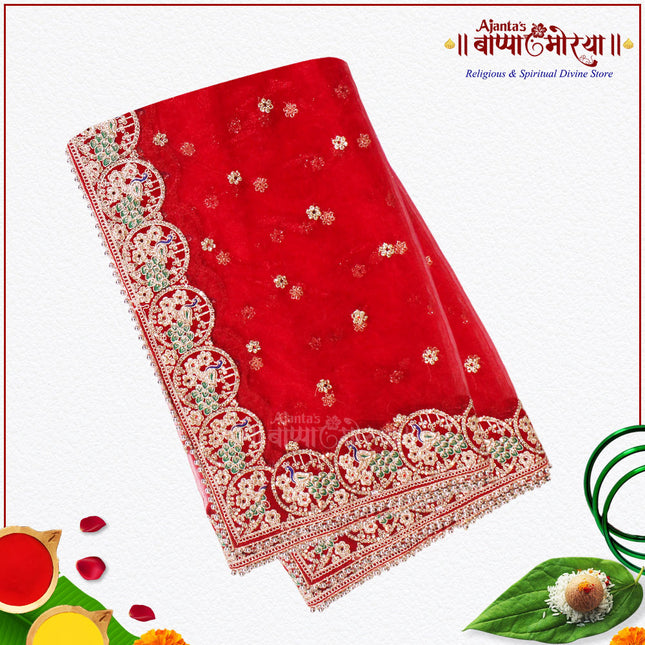 Traditional Red Devi Chunri with Designer Golden Borders | Pooja & Mandir Decoration Mata Rani Chunnri – Perfect for Navratri, Durga Puja & Jagran Ceremonies Premium Multipurpose Devi Chunnri | Navratri, Durga Puja, Mata Ki Chowki & Home Temple Decor