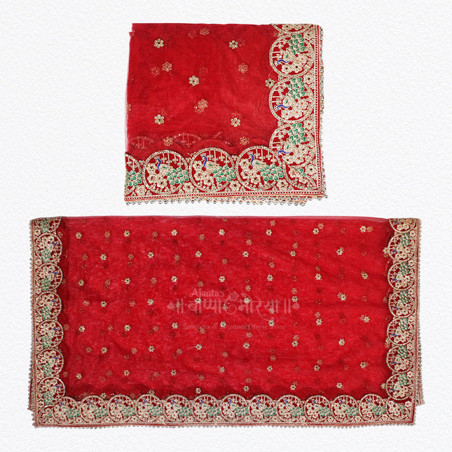 Traditional Red Devi Chunri with Designer Golden Borders | Pooja & Mandir Decoration Mata Rani Chunnri – Perfect for Navratri, Durga Puja & Jagran Ceremonies Premium Multipurpose Devi Chunnri | Navratri, Durga Puja, Mata Ki Chowki & Home Temple Decor