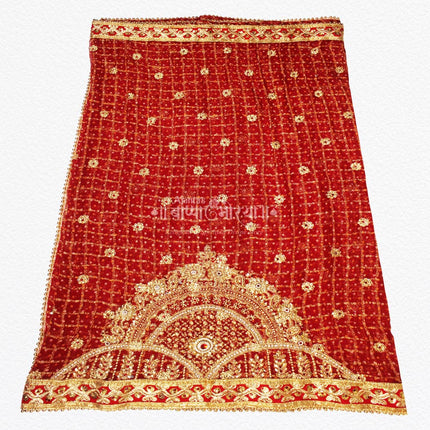 Vibrant Red Golden Border Chunri Designer Net Red Chunri with Heavy Golden Border | Perfect for Navratri, Jagratra & Pooja CeremoniesDecorative Net Chunari for Mata Ki Chowki, Temple & Weddings (Multipurpose use) (2 Meter)