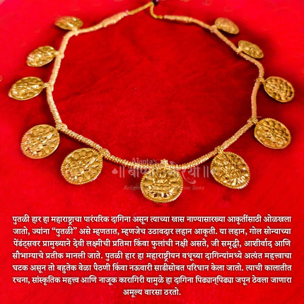 देवी पुतळी लक्ष्मी हार | देवी मूर्ती सजावटीसाठी लक्ष्मी कॉइन नेकलेस पारंपरिक देवी कॉइन नेकलेस | माता मूर्तीसाठी मंदिर दागिने