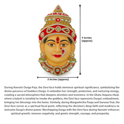 Padmalaxmi Devi Face (Big )for Puja | Traditional Goddess Poshak Mukhovta with Stone Work | Temple Style Decoration for Lakshmi, Ambabai, Durga | Home Mandir Pooja  (9 inch Devi Face)