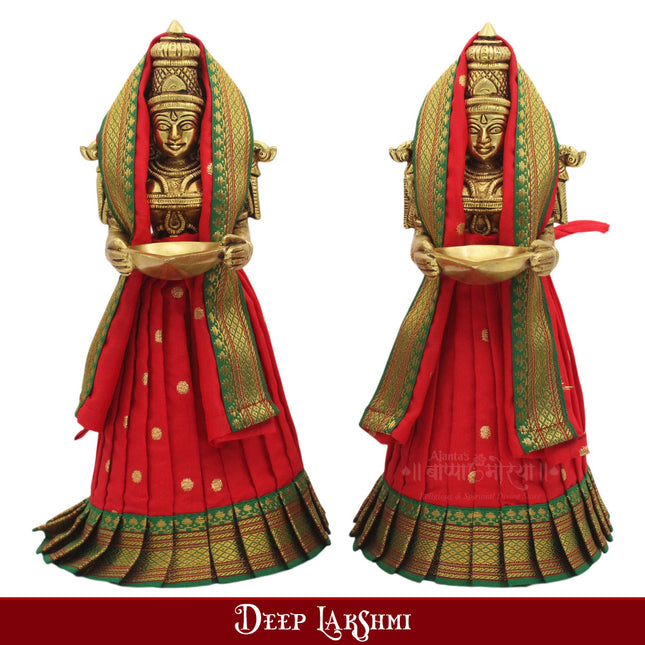 Brass Paavai Vilakku (दीपलक्ष्मी )Deep Laxmi Diya Welcome Lady Holding Oil Diya Handcrafted Laxmi Diya Pital Deepam Brass Lakshmi Holding with Diya Lakshmi Welcome Deep- Paavai Villakku