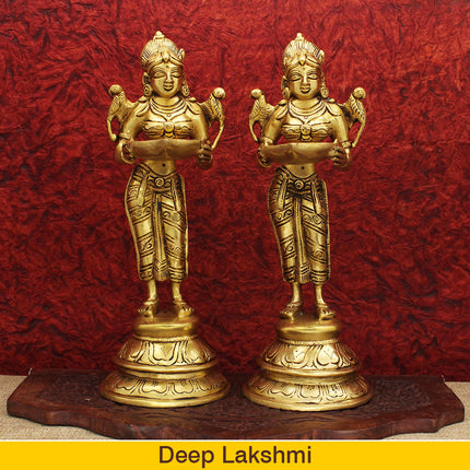 Brass Paavai Vilakku Deep Laxmi Diya Welcome Lady Holding Oil Diya Handcrafted Laxmi Diya Pital Deepam Brass Lakshmi Holding with Diya Lakshmi Welcome Deep- Paavai Villakku(Big Size)