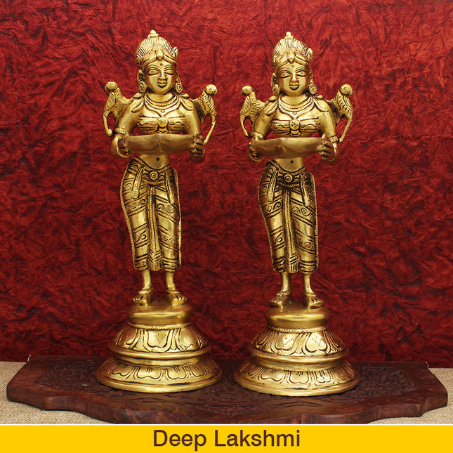 Brass Paavai Vilakku Deep Laxmi Diya Welcome Lady Holding Oil Diya Handcrafted Laxmi Diya Pital Deepam Brass Lakshmi Holding with Diya Lakshmi Welcome Deep- Paavai Villakku(Big Size)