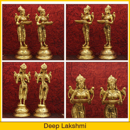 Brass Paavai Vilakku Deep Laxmi Diya Welcome Lady Holding Oil Diya Handcrafted Laxmi Diya Pital Deepam Brass Lakshmi Holding with Diya Lakshmi Welcome Deep- Paavai Villakku(Big Size)