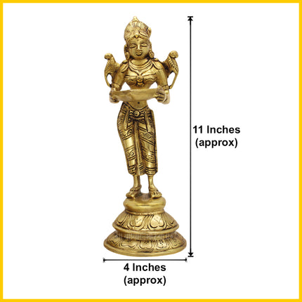Brass Paavai Vilakku Deep Laxmi Diya Welcome Lady Holding Oil Diya Handcrafted Laxmi Diya Pital Deepam Brass Lakshmi Holding with Diya Lakshmi Welcome Deep- Paavai Villakku(Big Size)
