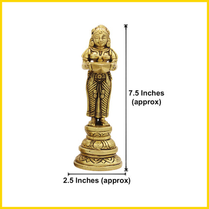 Brass Paavai Vilakku Deep Laxmi Diya Welcome Lady Holding Oil Diya for Pooja Mandir Temple Home Decor Diwali Deepam Dipak 7.5 Inch (SET OF 2)