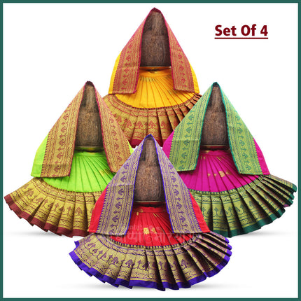 Maharani Devi Dress for Pooja – Traditional Lehenga & Dupatta for Goddess Idols ( Lehenga 16 Width x 7 Height) ( Duppatta - 18 Inches Length) (7 Inch Poshak)