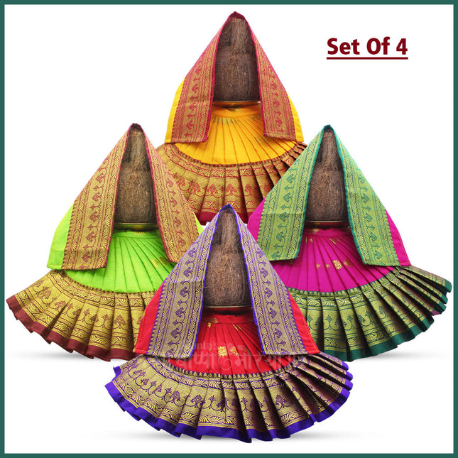 Maharani Devi Dress for Pooja – Traditional Lehenga & Dupatta for Goddess Idols ( Lehenga 16 Width x 7 Height) ( Duppatta - 18 Inches Length) (7 Inch Poshak)