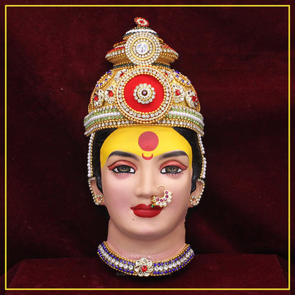 Sri/Shree Mahalaxmi Devi Mukut Divine Mahalaxmi Face – Handcrafted Mata Mukhavata for Home Temple, Navratri & Puja Decoration Traditional Devi Face Murti for Mandir & Festival Worship (DESIGN 1)