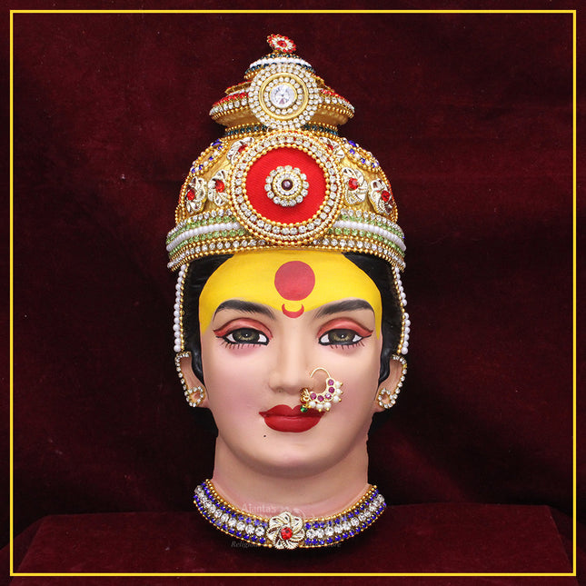Sri/Shree Mahalaxmi Devi Mukut Divine Mahalaxmi Face – Handcrafted Mata Mukhavata for Home Temple, Navratri & Puja Decoration Traditional Devi Face Murti for Mandir & Festival Worship (DESIGN 1)