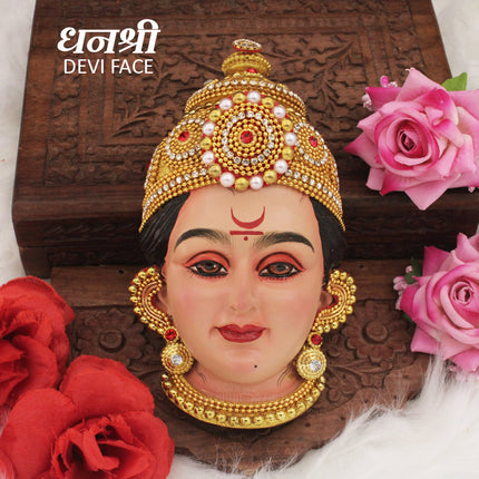 Dhanshree Devi Face Mukhavata  Goddess Lakshmi Mata Traditional Face Pooja, Navratri & Margashish Temple Decoration (Size 1) ( 7 INCH)