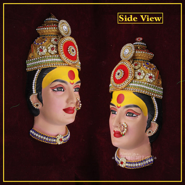 Sri/Shree Mahalaxmi Devi Mukut Divine Mahalaxmi Face – Handcrafted Mata Mukhavata for Home Temple, Navratri & Puja Decoration Traditional Devi Face Murti for Mandir & Festival Worship (DESIGN 1)