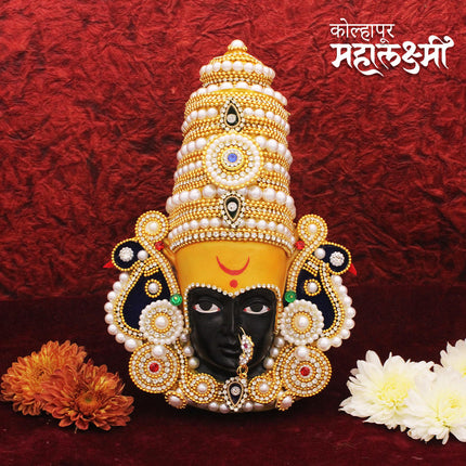 Mahalaxmi Kolhapur Face Idol | Decorative Mata Laxmi Mukut with Stone & Pearl Work | Special for Laxmi Guruvar Vrat & Home Temple