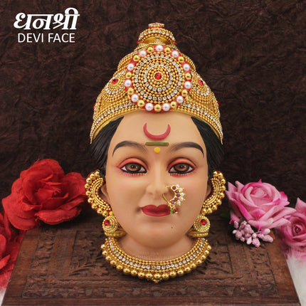 Dhanshree Devi Face Mukhavata | Traditional Goddess Face for Navratri, Devi Shringar, Puja, Mandir & Home Temple Decoration (Size No -2) (8 INCH)