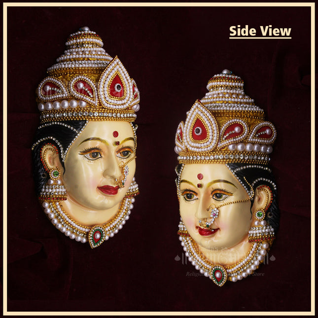 Shree Devi Narayani Mahalaxmi Margashirsha Devi Face – 8 x 4.5 Inch | Traditional Hindu Goddess Decor for Home, Pooja Room & Temple
