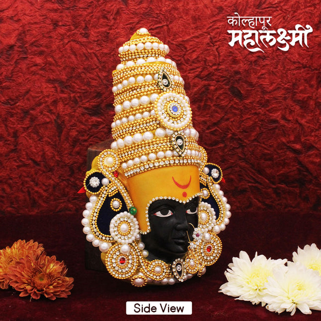 Mahalaxmi Kolhapur Face Idol | Decorative Mata Laxmi Mukut with Stone & Pearl Work | Special for Laxmi Guruvar Vrat & Home Temple