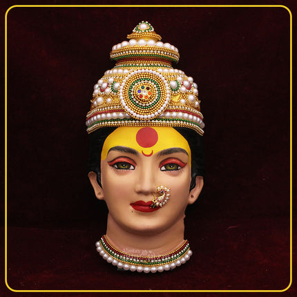 Shree  Devi Mahalaxmi Devi Face Idol with Mukut – Handcrafted Mata Mukhavata for Navratri, Diwali & Margashirsh Puja | Traditional Goddess Face for Mandir & Home Temple Decoration (Design 3)