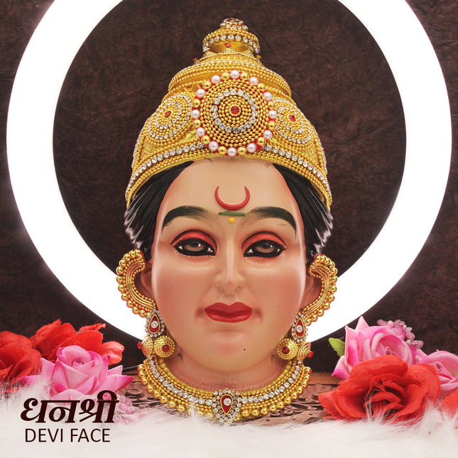 Dhanshree Devi Face Mukhavata Goddess Lakshmi Mata Traditional Face Pooja, Navratri & Margashish Temple Decoration (Size 3) ( 10.5 INCH)