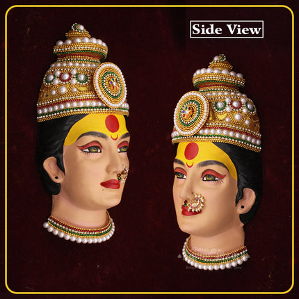 Shree  Devi Mahalaxmi Devi Face Idol with Mukut – Handcrafted Mata Mukhavata for Navratri, Diwali & Margashirsh Puja | Traditional Goddess Face for Mandir & Home Temple Decoration (Design 3)