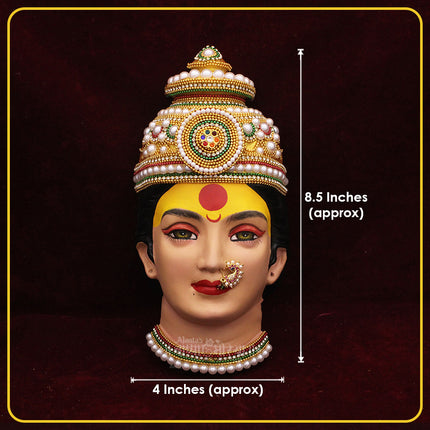 Shree  Devi Mahalaxmi Devi Face Idol with Mukut – Handcrafted Mata Mukhavata for Navratri, Diwali & Margashirsh Puja | Traditional Goddess Face for Mandir & Home Temple Decoration (Design 3)