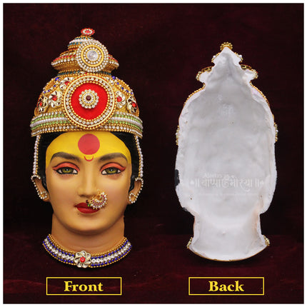 Handcrafted Shri/Shree Devi  Mahalaxmi Face Idol – Traditional Devi Mukhavata with Mukut for Navratri, Lakshmi Puja & Home Temple Decor (Design 2)