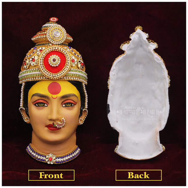 Handcrafted Shri/Shree Devi  Mahalaxmi Face Idol – Traditional Devi Mukhavata with Mukut for Navratri, Lakshmi Puja & Home Temple Decor (Design 2)