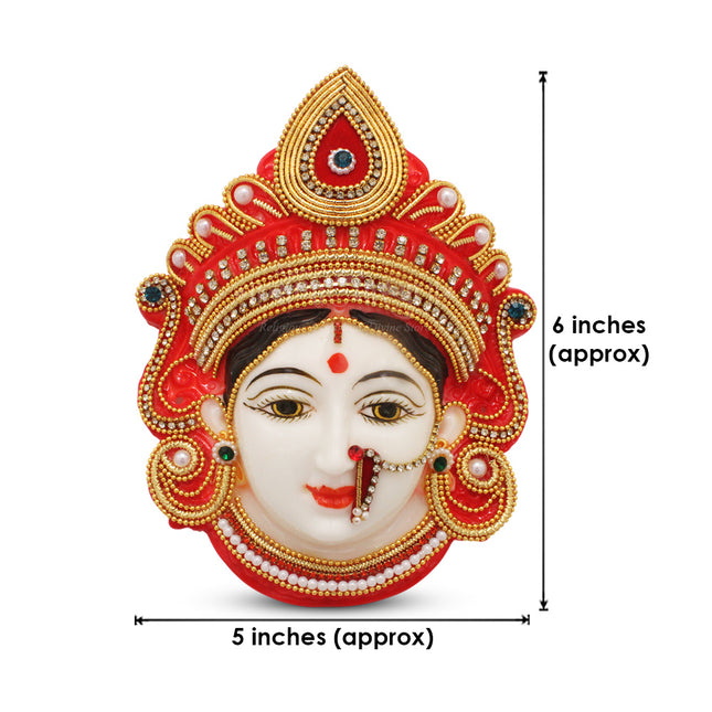 Polyfibre Goddess MATA Maha Lakshmi (Laxmi) Mukhota - Red Color | Devi Ma Face | Santoshi Maa Mukhota | Laxmi Face for Margashirsha Puja, Varalakshmi Vrath Puja and Decor