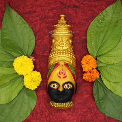 Maharashtra’s Kuldevi Tuljabhawani Devi Face from Tuljapur | Exclusive Handpainted Kuldevi Traditional Artisan-Made Mukhota | Auspicious Shaktipeeth Goddess Face (9 inches)