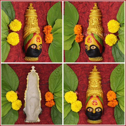 Maharashtra’s Kuldevi Tuljabhawani Devi Face from Tuljapur | Exclusive Handpainted Kuldevi Traditional Artisan-Made Mukhota | Auspicious Shaktipeeth Goddess Face (9 inches)