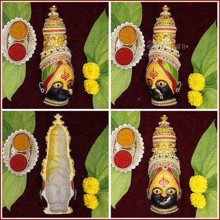 Tuljabhavani Devi Face Mukhavata | Traditional Handmade Goddess Tuljapur Bhavani Face Shaktipeeth Tuljabhavani Devi Mukhavata | Traditional Handpainted Goddess Face Idol for Mandir & Festive Pooja