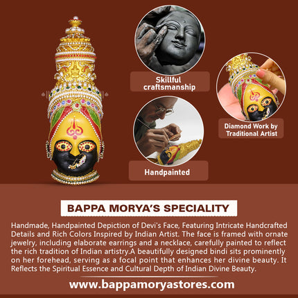 Tuljabhavani Devi Face Mukhavata | Traditional Handmade Goddess Tuljapur Bhavani Face Shaktipeeth Tuljabhavani Devi Mukhavata | Traditional Handpainted Goddess Face Idol for Mandir & Festive Pooja