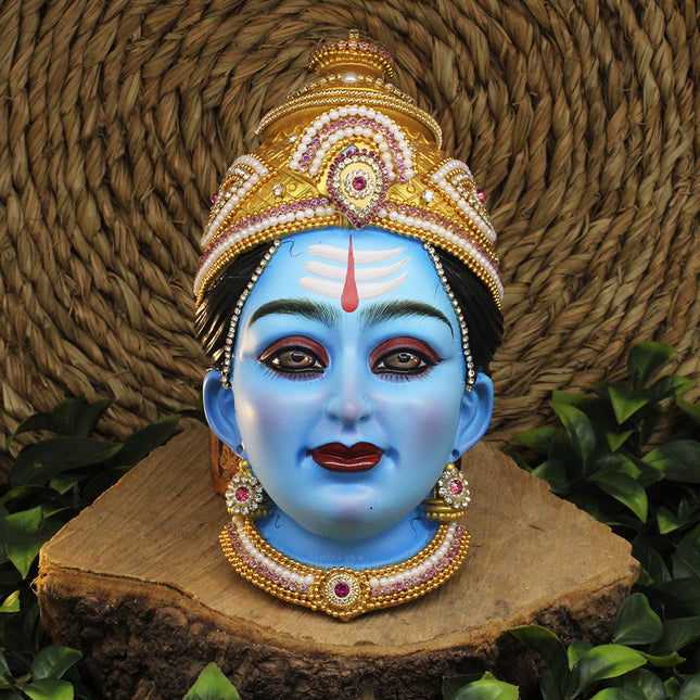 Maa Shailputri Devi Face Mukhavata 1st Form of Navdurga for Navratri Ghatasthapana Kalash Traditional Kalash Sthapana ( 8 inches )