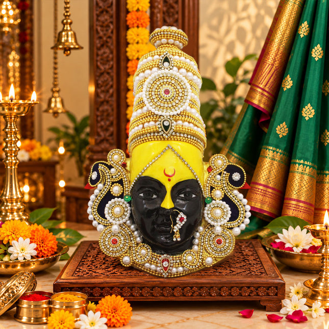 Kolhapur Mahalakshmi Devi Face Goddess Ambabai Mukhotta for Pooja & Temple Decor (Devi Mukh :-9 inch)