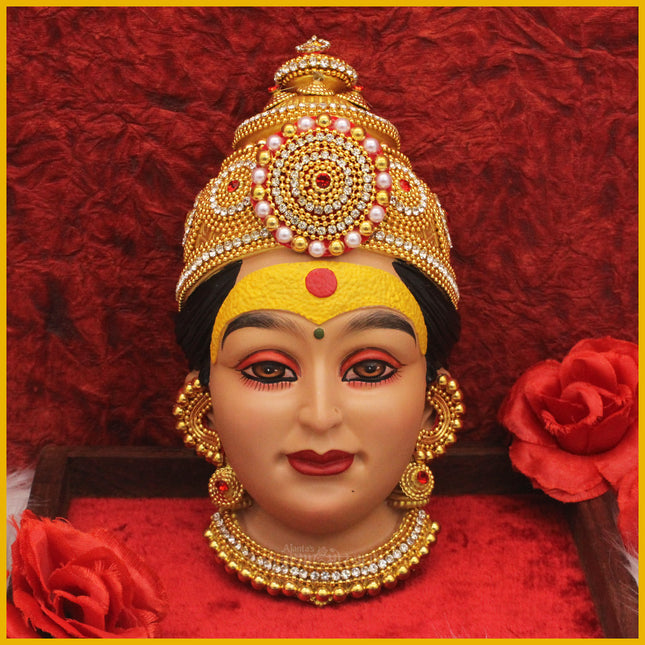 Dhanashree धनश्री देवी  With Haldi Malvat (मळवट)Devi Face Traditional Goddess Mukhavata for Navratri Puja, Devi Shringar, Home Mandir & Temple Decoration(8 inches Devi Mukh Height)