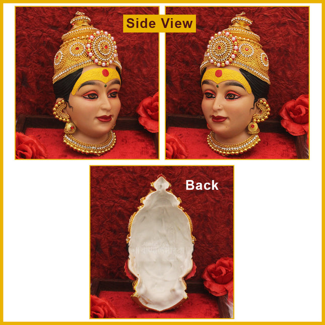 Dhanashree धनश्री देवी  With Haldi Malvat (मळवट)Devi Face Traditional Goddess Mukhavata for Navratri Puja, Devi Shringar, Home Mandir & Temple Decoration(8 inches Devi Mukh Height)
