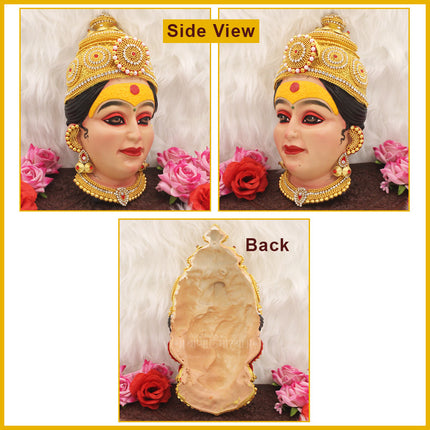 Dhanashree धनश्री Devi Mukhavata with Haldi Malvat – Auspicious Goddess Face for Navratri Devi Sthapana, Puja Vedhi & Margashish Puja – 10.5 Inch