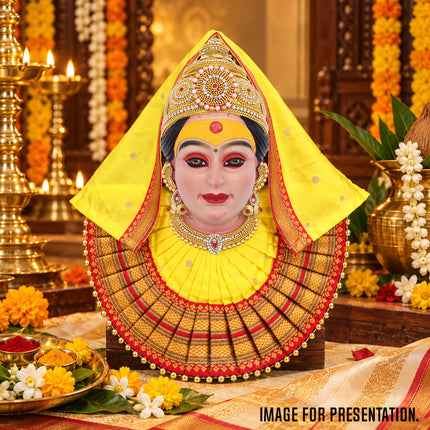 Dhanashree धनश्री Devi Mukhavata with Haldi Malvat – Auspicious Goddess Face for Navratri Devi Sthapana, Puja Vedhi & Margashish Puja – 10.5 Inch