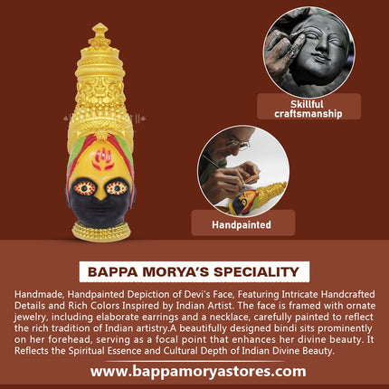Maharashtra’s Kuldevi Tuljabhawani Devi Face from Tuljapur | Exclusive Handpainted Kuldevi Traditional Artisan-Made Mukhota | Auspicious Shaktipeeth Goddess Face (9 inches)
